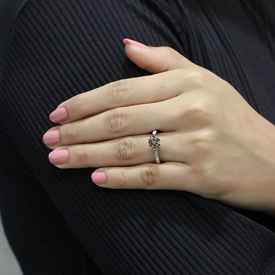 Jewelexcess Sterling Silver 1/2 Carat T.W. Champagne & White Diamond Flower Ring