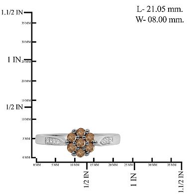 Jewelexcess Sterling Silver 1/2 Carat T.W. Champagne & White Diamond Flower Ring