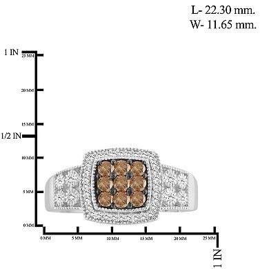 Jewelexcess Sterling Silver 1/2 Carat T.W. Champagne & White Diamond Halo Square Ring