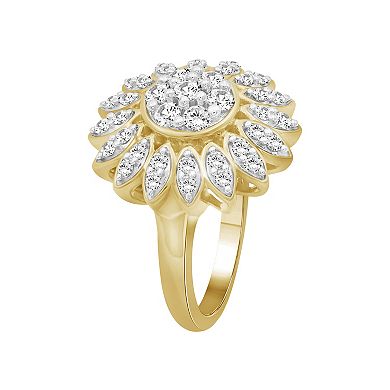 Jewelexcess Gold Over Sterling Silver 1 Carat T.W. Diamond Flower Ring