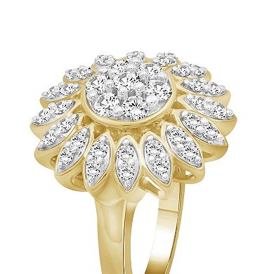 Jewelexcess Gold Over Sterling Silver 1 Carat T.W. Diamond Flower Ring