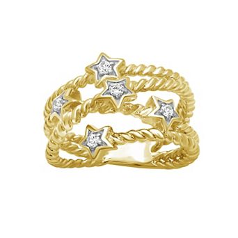 Jewelexcess 14k Gold Over Silver 1/6 Carat T.W. Diamond Star Rope Ring