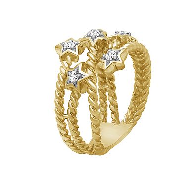 Jewelexcess 14k Gold Over Silver 1/6 Carat T.W. Diamond Star Rope Ring