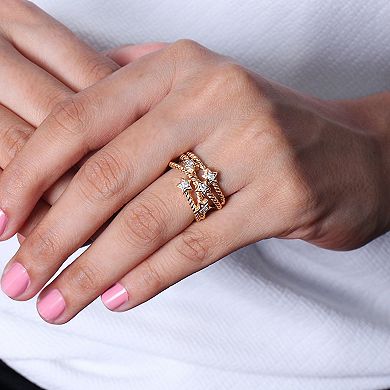 Jewelexcess 14k Gold Over Silver 1/6 Carat T.W. Diamond Star Rope Ring