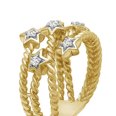 Jewelexcess 14k Gold Over Silver 1/6 Carat T.W. Diamond Star Rope Ring