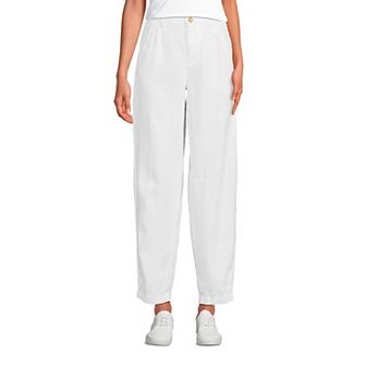 Women's Lands' End High Rise Pleated Barrel Leg Linen Pants