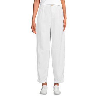 Women's Lands' End High Rise Pleated Barrel Leg Linen Pants