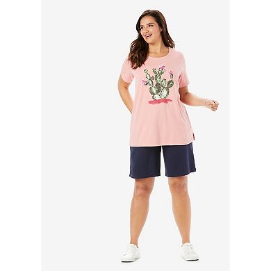 Woman Within Plus Size 2-Piece Knit Tee And Short Set