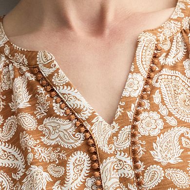 Women's Croft & Barrow® Bobble Trim Splitneck Top