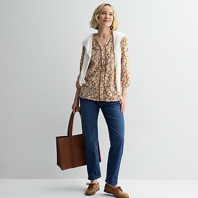 Women's Croft & Barrow® Bobble Trim Splitneck Top