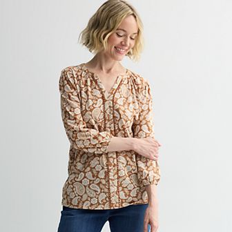 Women's Croft & Barrow® Bobble Trim Splitneck Top