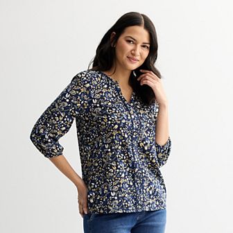 Women's Croft & Barrow® Bobble Trim Splitneck Top