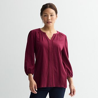 Women's Croft & Barrow® Bobble Trim Splitneck Top
