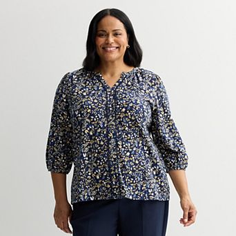 Plus Size Croft & Barrow® Bobble Trim Split Neck Top