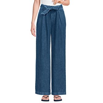 Women's Lands' End High Ridge Twill Pull On Pleated Wide Leg Pants