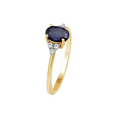 Jewelexcess 10k Gold Gemstone & 1/10 Carat T.W. Diamond 3-Stone Ring