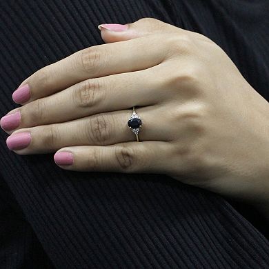 Jewelexcess 10k Gold Gemstone & 1/10 Carat T.W. Diamond 3-Stone Ring