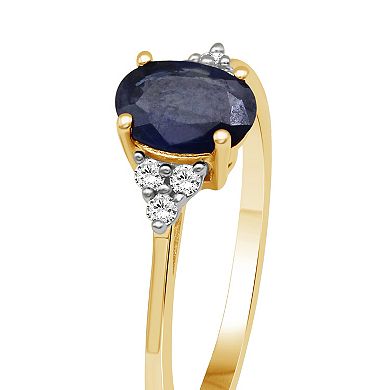 Jewelexcess 10k Gold Gemstone & 1/10 Carat T.W. Diamond 3-Stone Ring