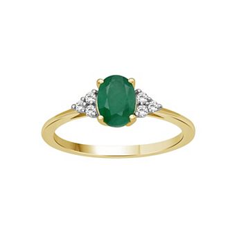 Jewelexcess 10k Gold Gemstone & 1/10 Carat T.W. Diamond 3-Stone Ring