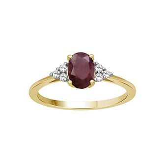 Jewelexcess 10k Gold Gemstone & 1/10 Carat T.W. Diamond 3-Stone Ring