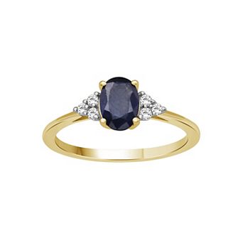 Jewelexcess 10k Gold Gemstone & 1/10 Carat T.W. Diamond 3-Stone Ring