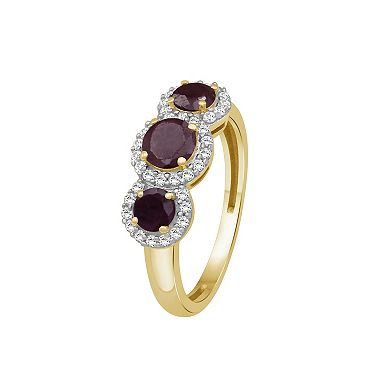 Jewelexcess 10k Gold Gemstone & 1/5 Carat T.W. Diamond 3-Stone Halo Ring