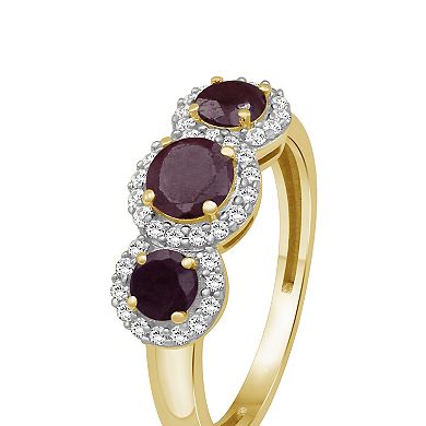 Jewelexcess 10k Gold Gemstone & 1/5 Carat T.W. Diamond 3-Stone Halo Ring