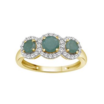Jewelexcess 10k Gold Gemstone & 1/5 Carat T.W. Diamond 3-Stone Halo Ring