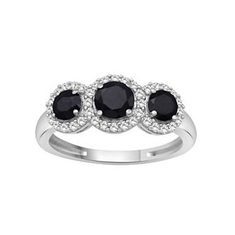 Jewelexcess 10k Gold Gemstone & 1/5 Carat T.W. Diamond 3-Stone Halo Ring