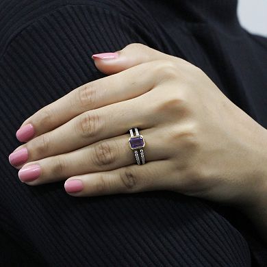 Jewelexcess Gold Over Sterling Silver Lab-Created White Sapphire & Gemstone Ring