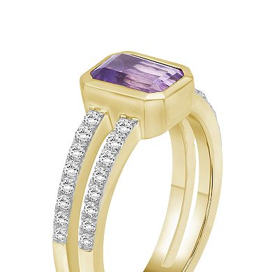 Jewelexcess Gold Over Sterling Silver Lab-Created White Sapphire & Gemstone Ring