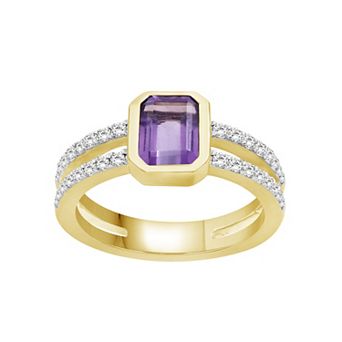 Jewelexcess Gold Over Sterling Silver Lab-Created White Sapphire & Gemstone Ring
