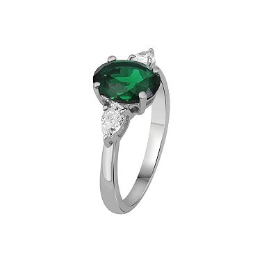 Jewelexcess Sterling Silver Lab-Created Gemstone & Lab-Created White Sapphire 3-Stone Ring