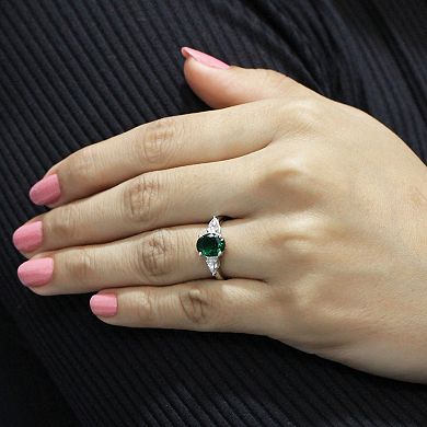 Jewelexcess Sterling Silver Lab-Created Gemstone & Lab-Created White Sapphire 3-Stone Ring