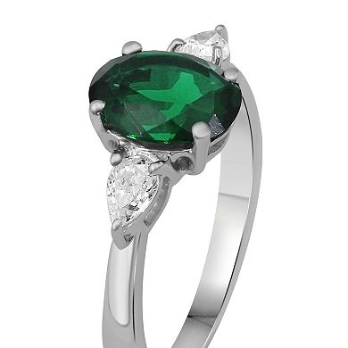 Jewelexcess Sterling Silver Lab-Created Gemstone & Lab-Created White Sapphire 3-Stone Ring