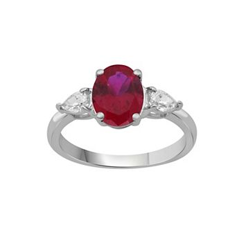 Jewelexcess Sterling Silver Lab-Created Gemstone & Lab-Created White Sapphire 3-Stone Ring