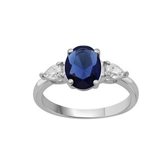 Jewelexcess Sterling Silver Lab-Created Gemstone & Lab-Created White Sapphire 3-Stone Ring
