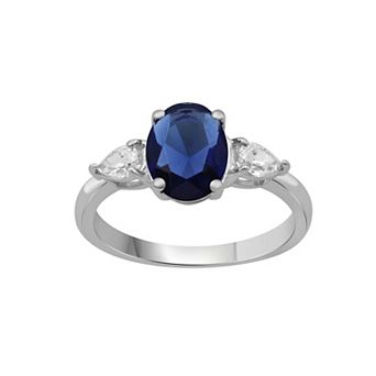 Jewelexcess Sterling Silver Lab-Created Gemstone & Lab-Created White Sapphire 3-Stone Ring