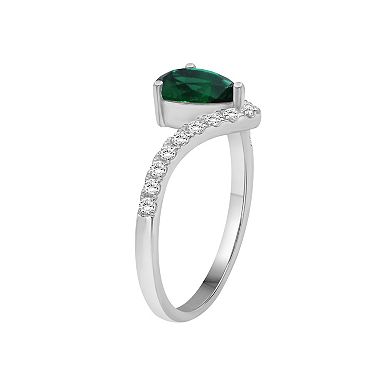 Jewelexcess Sterling Silver Lab-Created Gemstone & Lab-Created White Sapphire Pear Ring