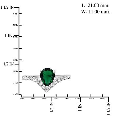 Jewelexcess Sterling Silver Lab-Created Gemstone & Lab-Created White Sapphire Pear Ring