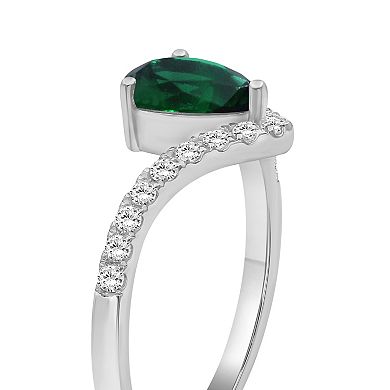Jewelexcess Sterling Silver Lab-Created Gemstone & Lab-Created White Sapphire Pear Ring