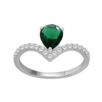 Jewelexcess Sterling Silver Lab-Created Gemstone & Lab-Created White Sapphire Pear Ring