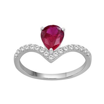 Jewelexcess Sterling Silver Lab-Created Gemstone & Lab-Created White Sapphire Pear Ring