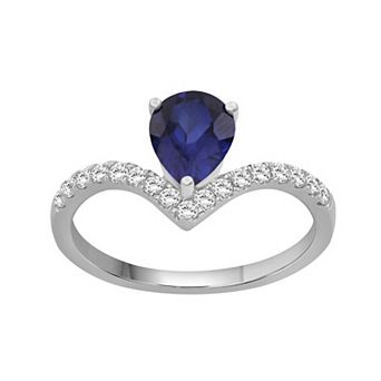 Jewelexcess Sterling Silver Lab-Created Gemstone & Lab-Created White Sapphire Pear Ring