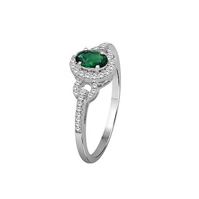 Jewelexcess Sterling Silver Lab-Created Gemstone & Lab-Created White Sapphire Halo Ring