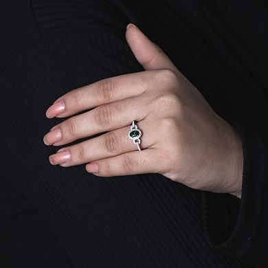 Jewelexcess Sterling Silver Lab-Created Gemstone & Lab-Created White Sapphire Halo Ring
