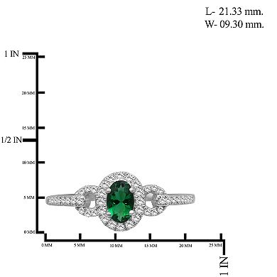 Jewelexcess Sterling Silver Lab-Created Gemstone & Lab-Created White Sapphire Halo Ring