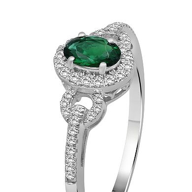 Jewelexcess Sterling Silver Lab-Created Gemstone & Lab-Created White Sapphire Halo Ring
