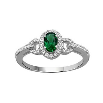 Jewelexcess Sterling Silver Lab-Created Gemstone & Lab-Created White Sapphire Halo Ring