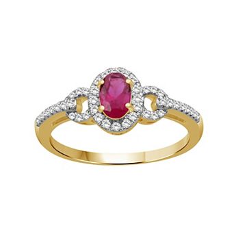 Jewelexcess Sterling Silver Lab-Created Gemstone & Lab-Created White Sapphire Halo Ring